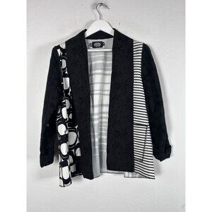 Cameleon Womens Black & White Mixed Print Open Front Cardigan Jacket Medium